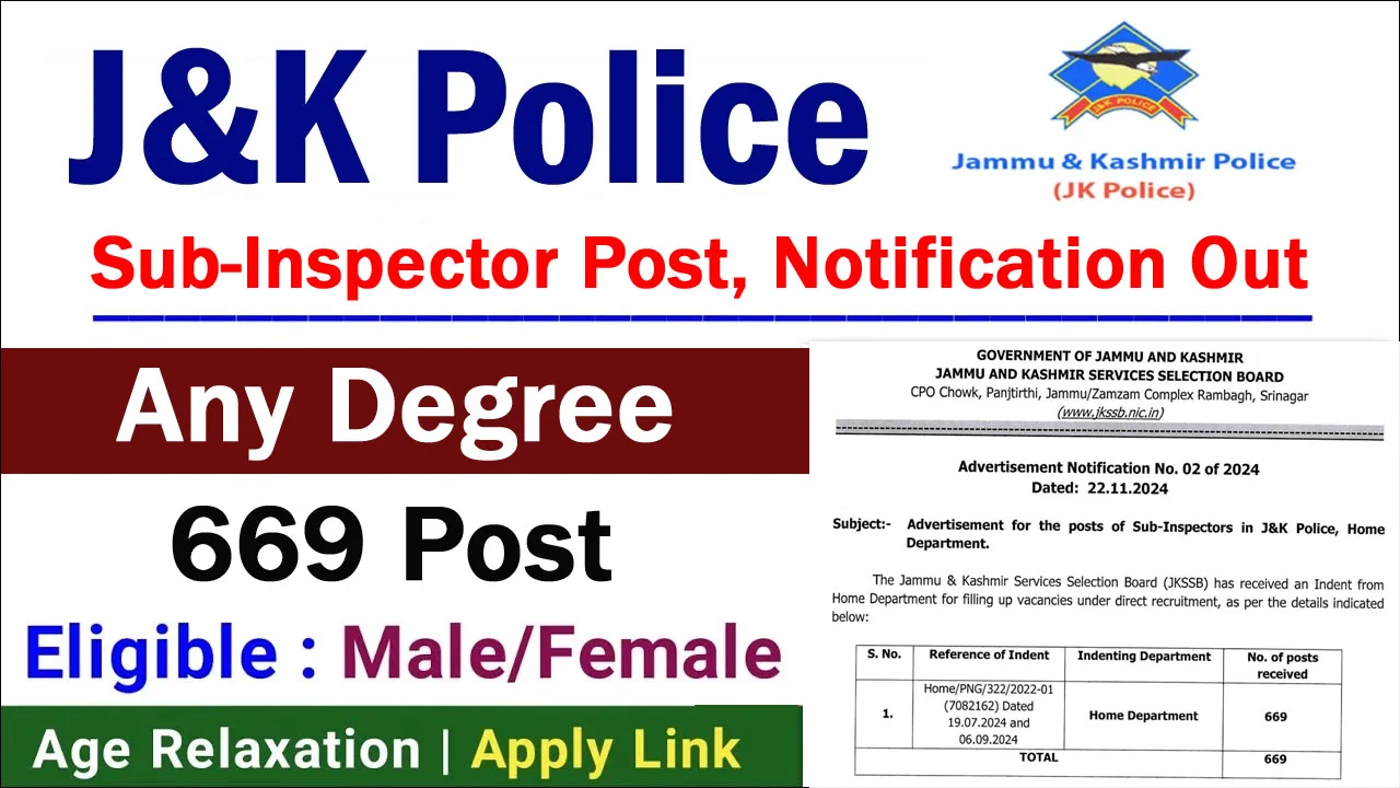 JK Police Sub Inspector SI Recruitment 2024-25