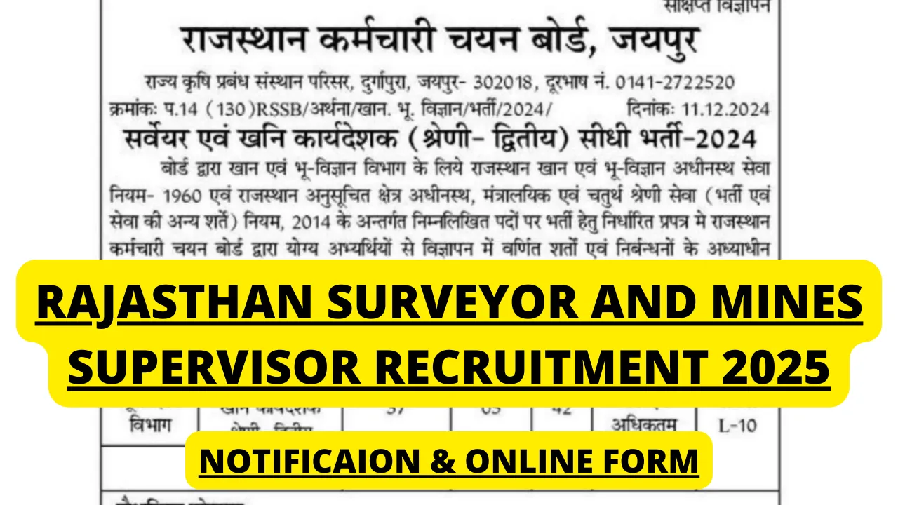 RSMSSB Rajasthan Surveyor and Mines Supervisor Recruitment 2025