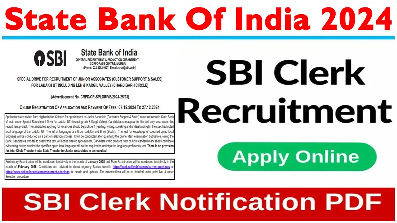 SBI Clerk Ladakh Region Vacancy 2024