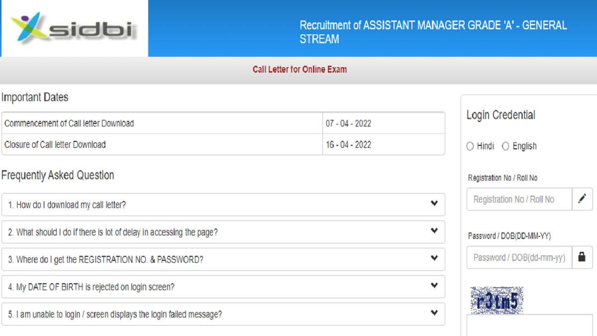 SIDBI Grade A, B Admit Card 2024 OUT